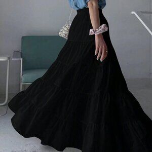 Black Casual Women's Solid Color A-Line Loose Skirt